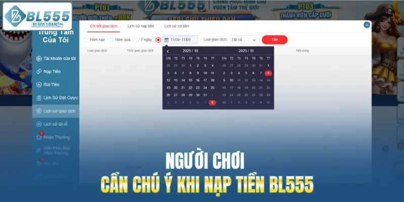lưu ý khi nạp tiền tại bl555
